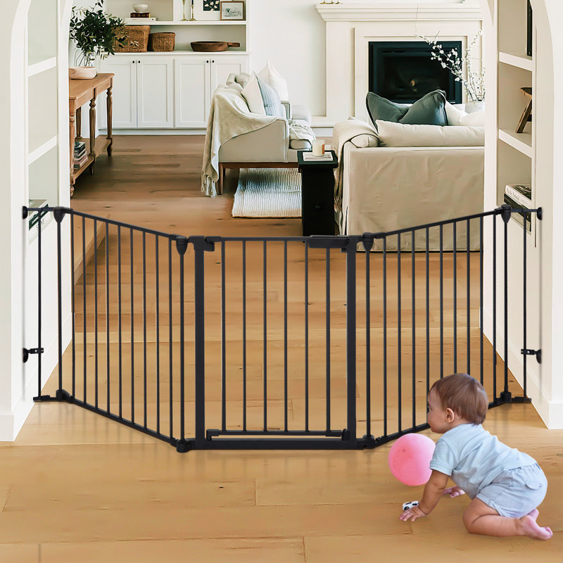 Toocapro 33" - 80" Wide Metal Safety Gate Baby Gates Fireplace Fence 3 Panels & Reviews | Wayfair